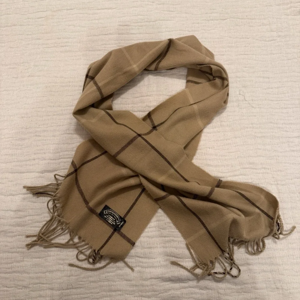 Tan Plaid Italian Scarf Minimalist Quiet Luxury Clean Girl Old Money Chic